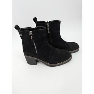 Refresh Boots Women 39 Black Faux Suede Side Zip Block Heel Round Toe Moto